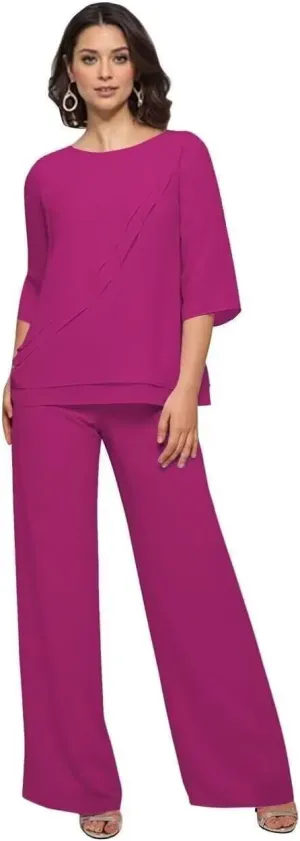2 Pieces Pant Suits Mother of The Bride Dresses Jumpsuits Chiffon Formal Outfit for Wedding