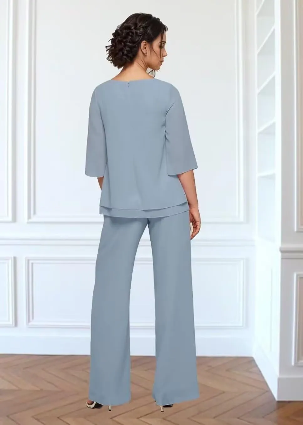 2 Pieces Pant Suits Mother of The Bride Dresses Jumpsuits Chiffon Formal Outfit for Wedding