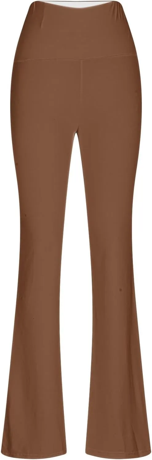 2024 Womens Stretch High Waist Leggings Regular Fitted Solid Flared Pants Active Workout Yoga Pants Seamless Trousers