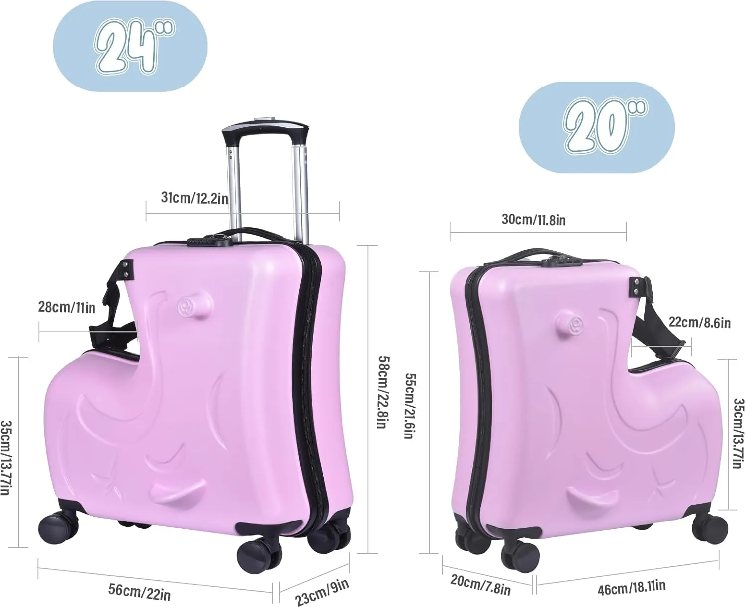 20" Ride on Suitcase for Kids 3-6 | Toddler Ride on Suitcase W Safety Belt | Kids Carry-on Luggage With Silent Wheels | Toddler Loggage Combination Lock for Chileren | Equipped With Handlebars Pedals