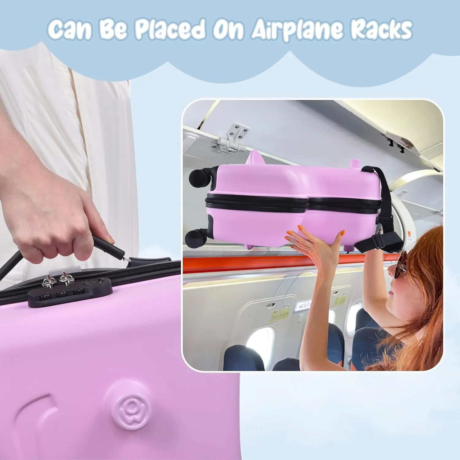 20" Ride on Suitcase for Kids 3-6 | Toddler Ride on Suitcase W Safety Belt | Kids Carry-on Luggage With Silent Wheels | Toddler Loggage Combination Lock for Chileren | Equipped With Handlebars Pedals