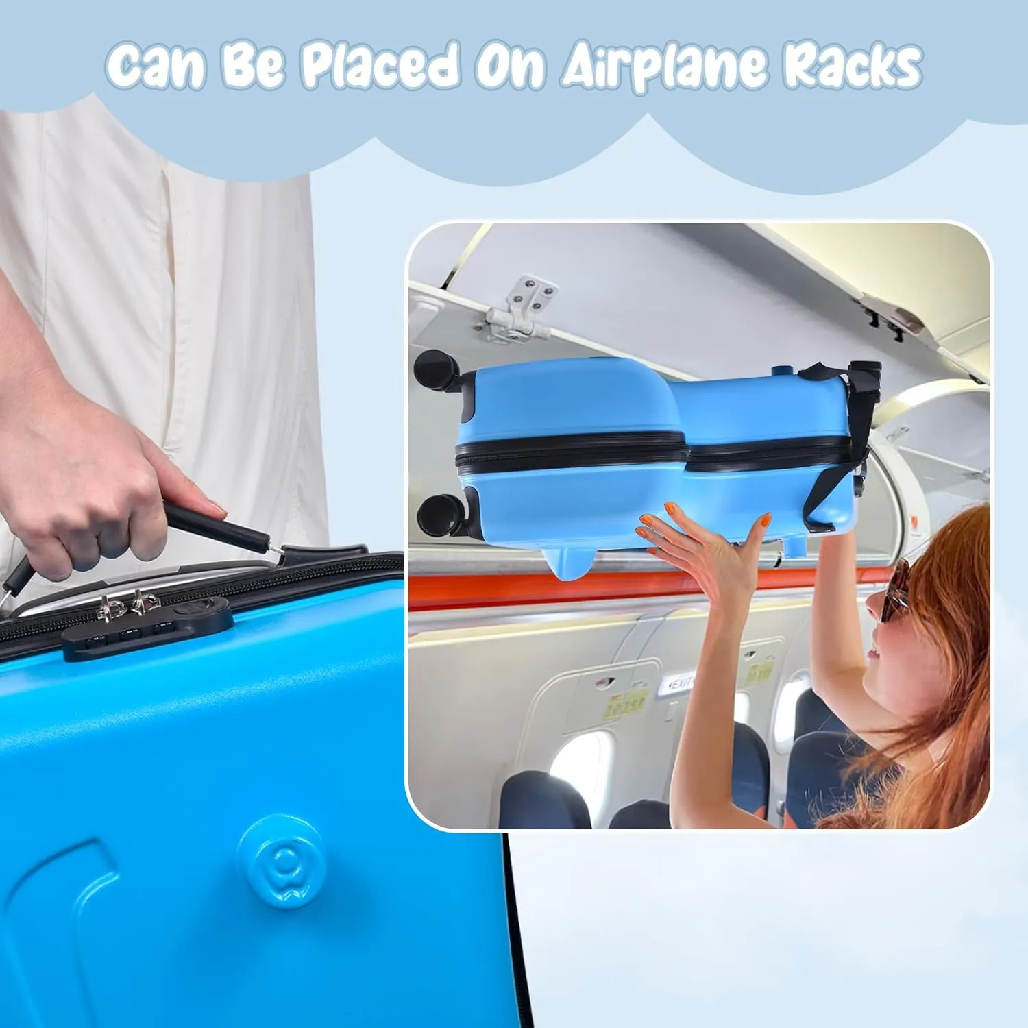 20" Ride On Suitcase for Kids 3-6 | Toddler Ride Suitcase W Safety Belt | Kids Carry Luggage With Silent Wheels | Toddler Luggage Combination Lock for Children | Equipped With Handlebars Pedals
