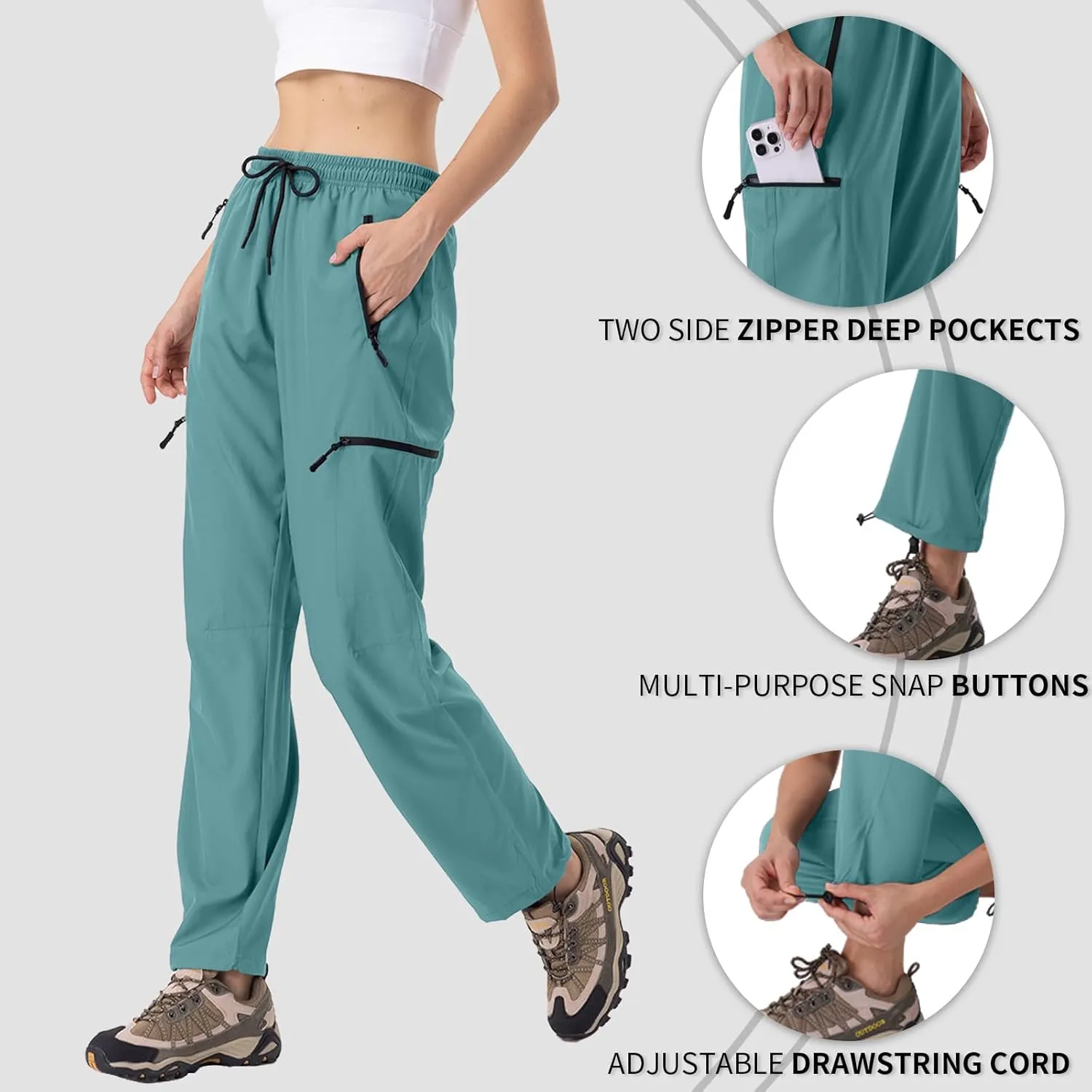 28"/30"/32"/34" Inseam Womens Hiking Pants Tall Quick Dry SPF Cargo Pants Lightweight UPF 50  Dry Fit 4 Zipper Pockets