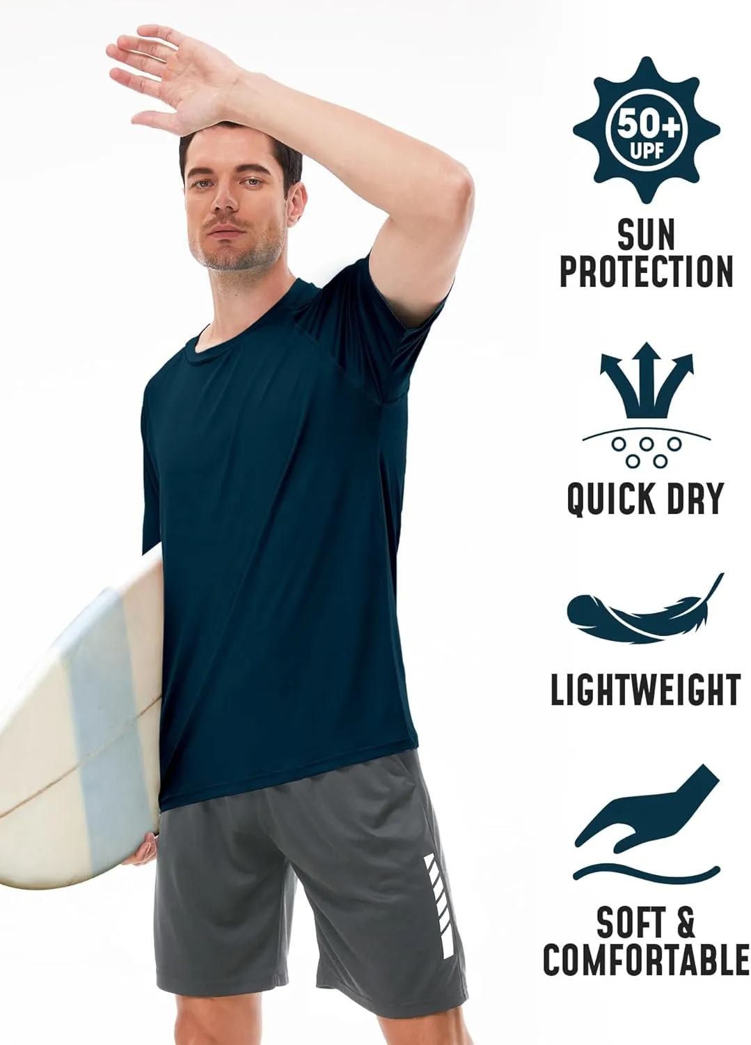 2Pack Rash Guard for Men Short Sleeve UPF50  UV Swim Shirts Dry Fit Beach Water Activewear Athletic Sports Mens Clothing