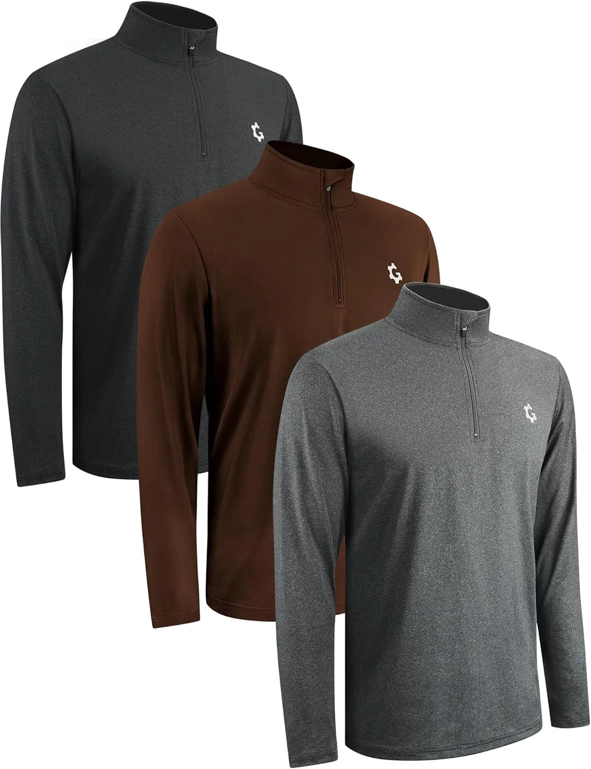 3Pack Quarter Zip Pullover Men Long Sleeve Sweatshirts Running Athletic Golf Gym Shirt Quick Dry