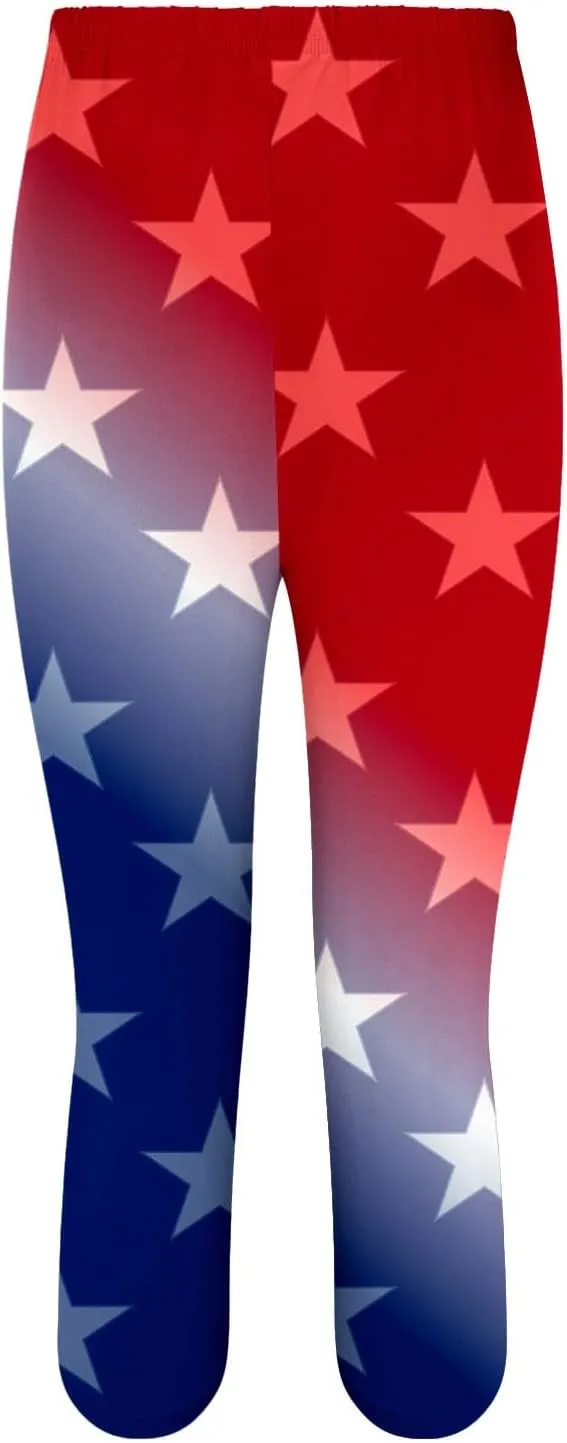 4th of July Capri Leggings for Women High Waist Capris Pant Tummy Control Knee Length Slim Fit Yoga Cropped Trouser