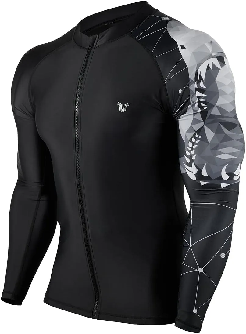 ADOREISM Men's Long Sleeve Zip Rash Guard UPF 50  UV Sun Protection Quick Dry Swim Shirts for Fishing Hiking Surfing