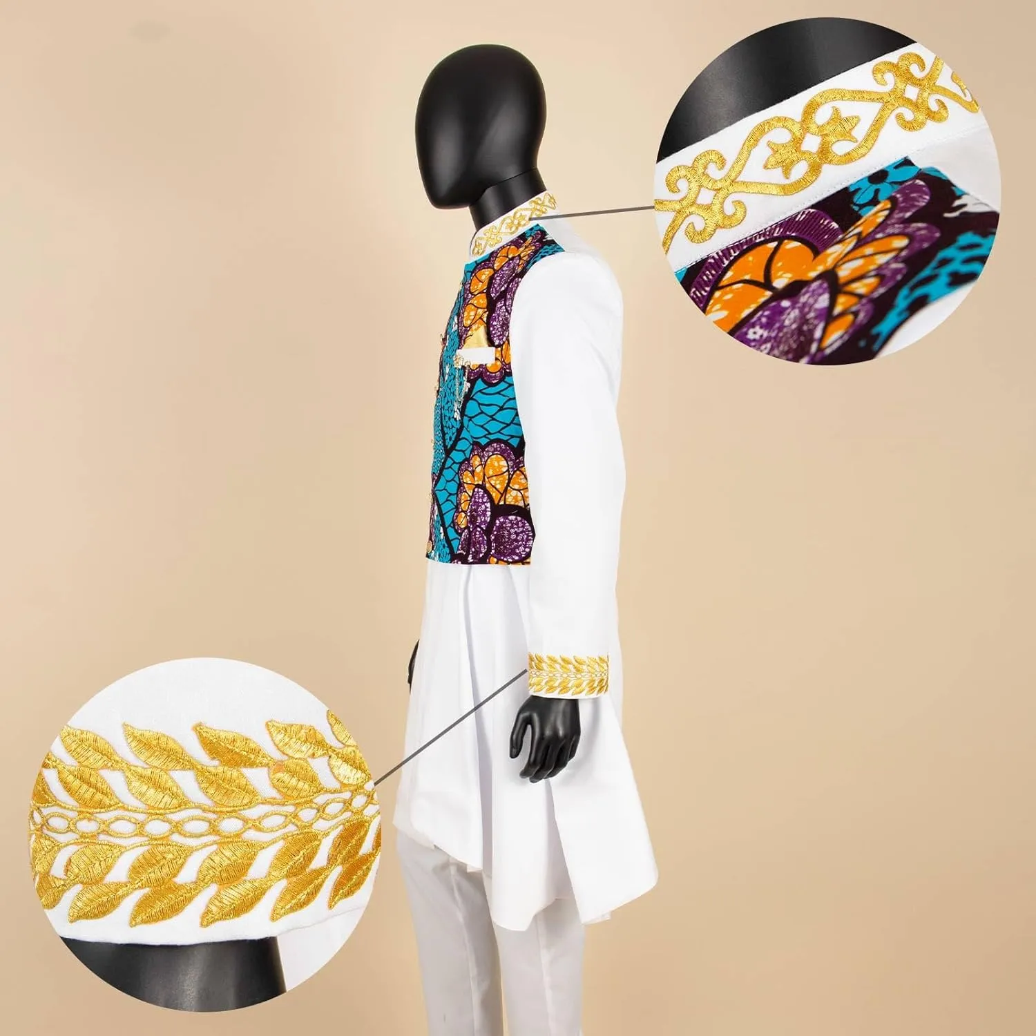 African Suits for Men Full Sleeve Chain Embroidery Single Breasted Print Blazer and Pants Set Formal Outfits