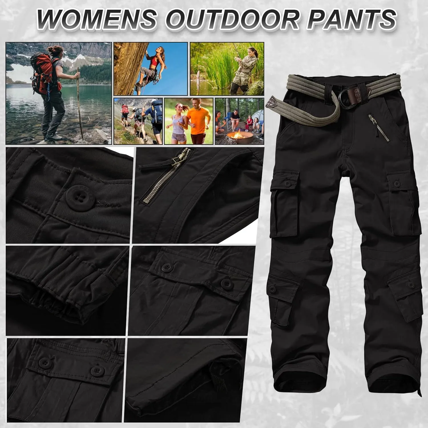 Alfiudad Womens Cargo Pants with Pockets, Women's Casual Military Army Hiking Combat Tactical Work Pants Trousers