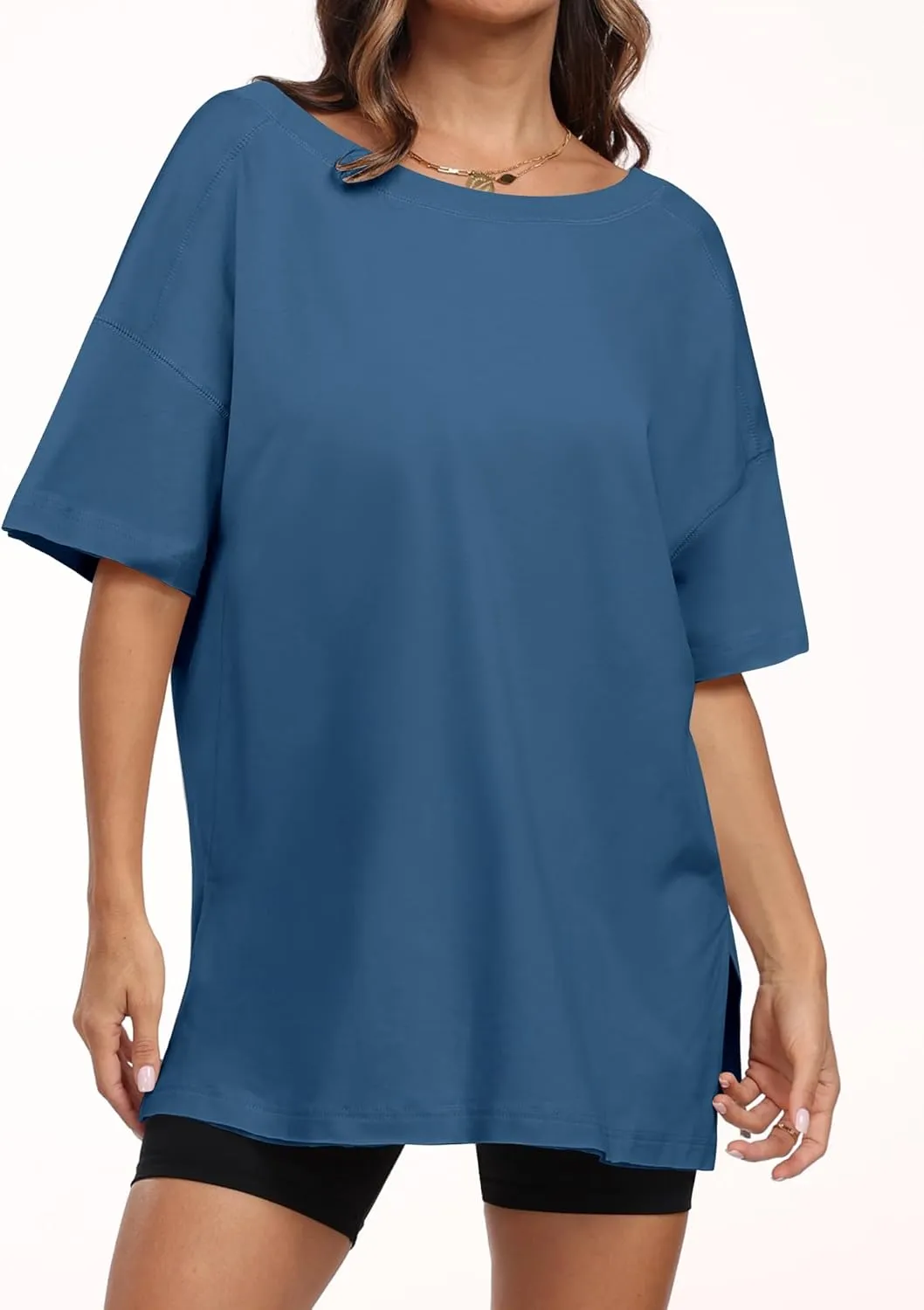 ANRABESS Women's Oversized T-Shirt Short Sleeve V Neck Loose Baggy Reversible Tops Casual Tee Shirts Summer Outfits 2025