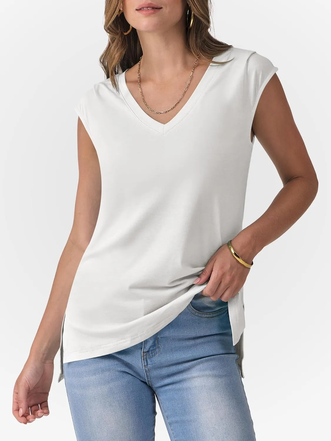 ANRABESS Womens Tank Top V Neck Cap Sleeve Summer Casual Loose Slit Side Sleeveless Tunic Tee Shirts 2025 Trendy Clothes