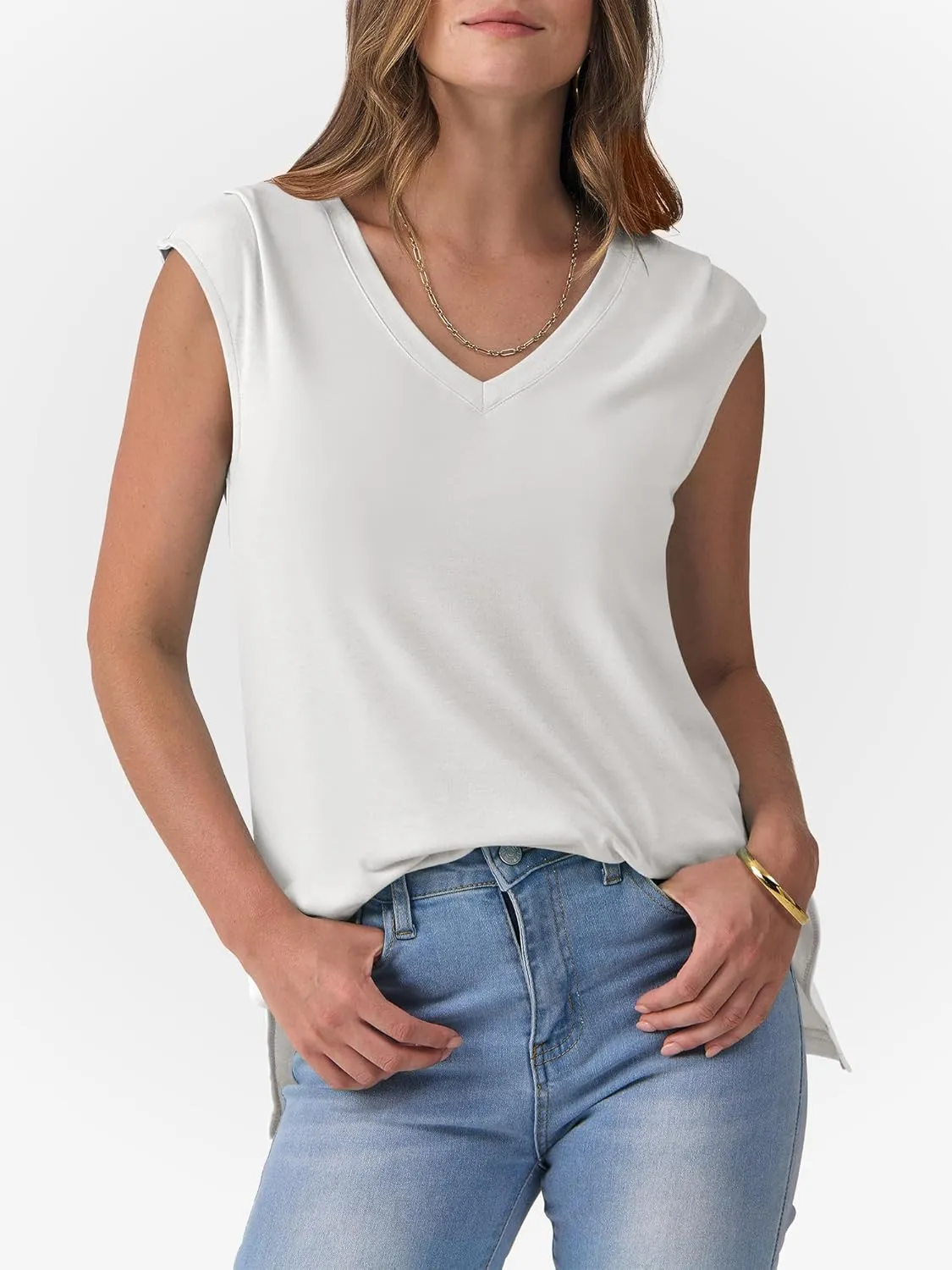 ANRABESS Womens Tank Top V Neck Cap Sleeve Summer Casual Loose Slit Side Sleeveless Tunic Tee Shirts 2025 Trendy Clothes