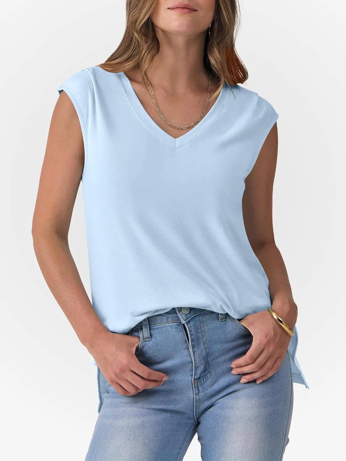 ANRABESS Womens Tank Top V Neck Cap Sleeve Summer Casual Loose Slit Side Sleeveless Tunic Tee Shirts 2025 Trendy Clothes