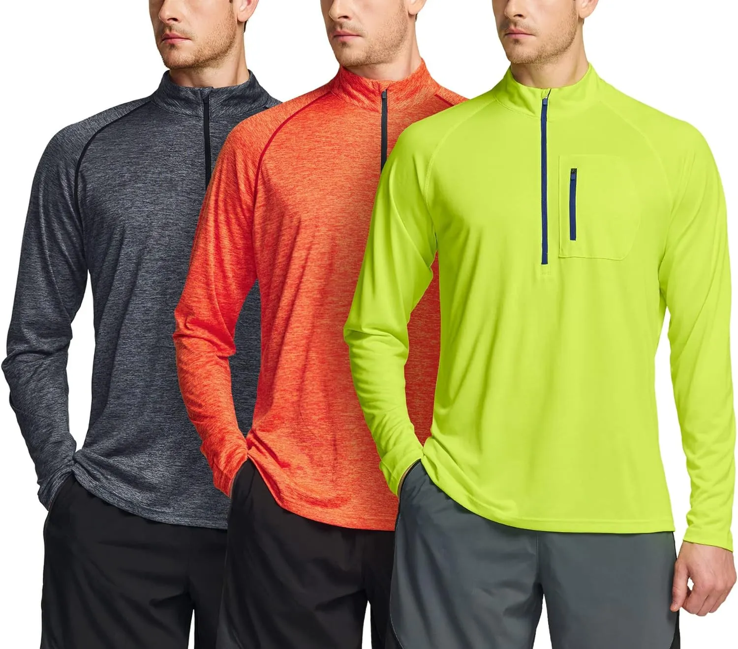 ATHLIO Men's Long Sleeve Athletic Shirts - Quick Dry, UV Sun Protection, and 1/4 Zip Pullover Running Tops for Outdoor