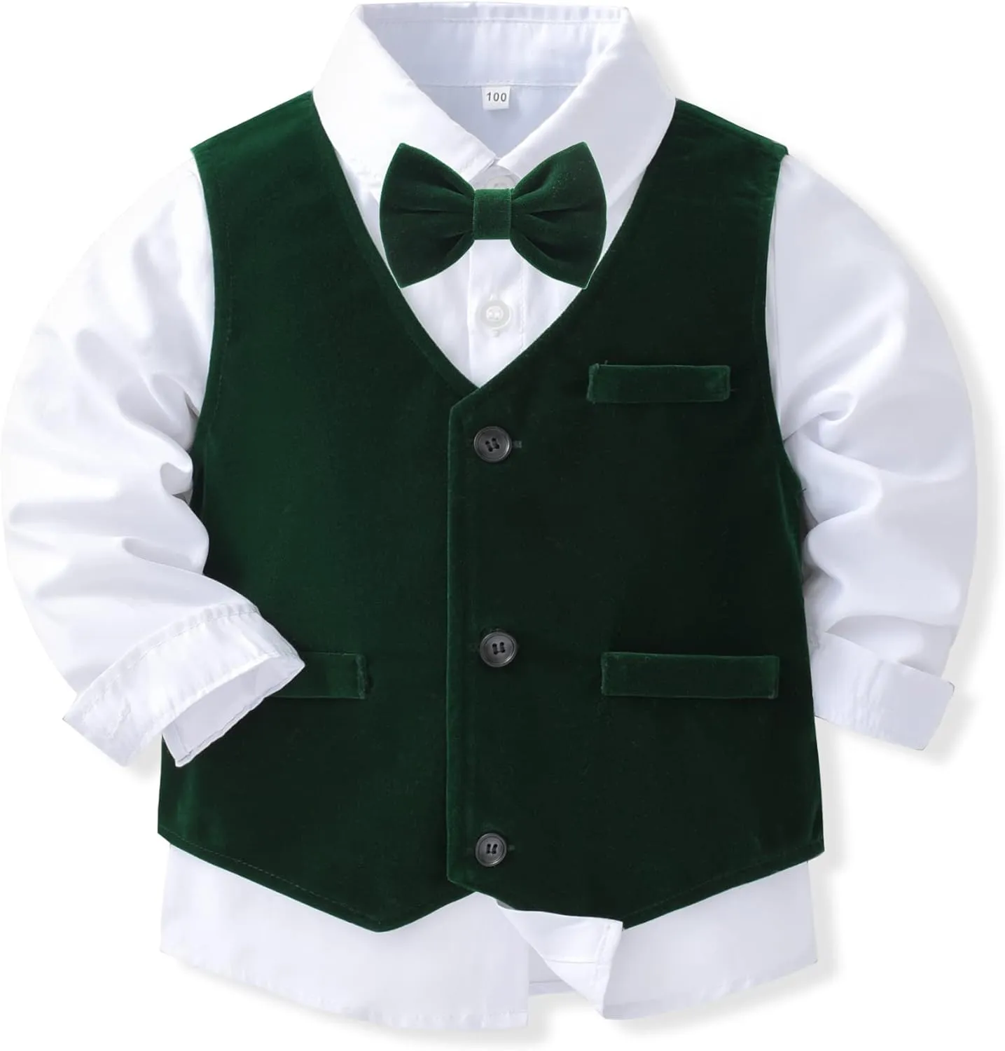Baby Boys Gentleman Formal Suit Set with Vest, Pant, Shirt, and Bow Tie, Weding 4Pcs Outfit