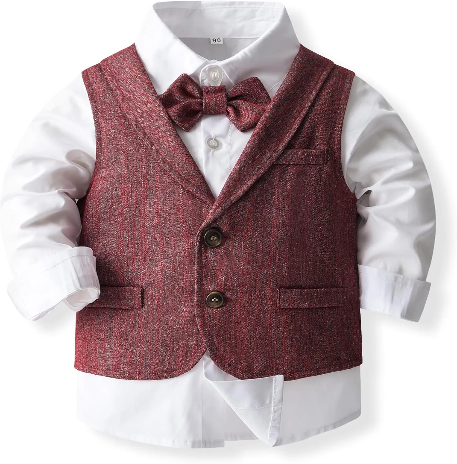 Baby Boys Gentleman Formal Suit Set with Vest, Pant, Shirt, and Bow Tie, Weding 4Pcs Outfit