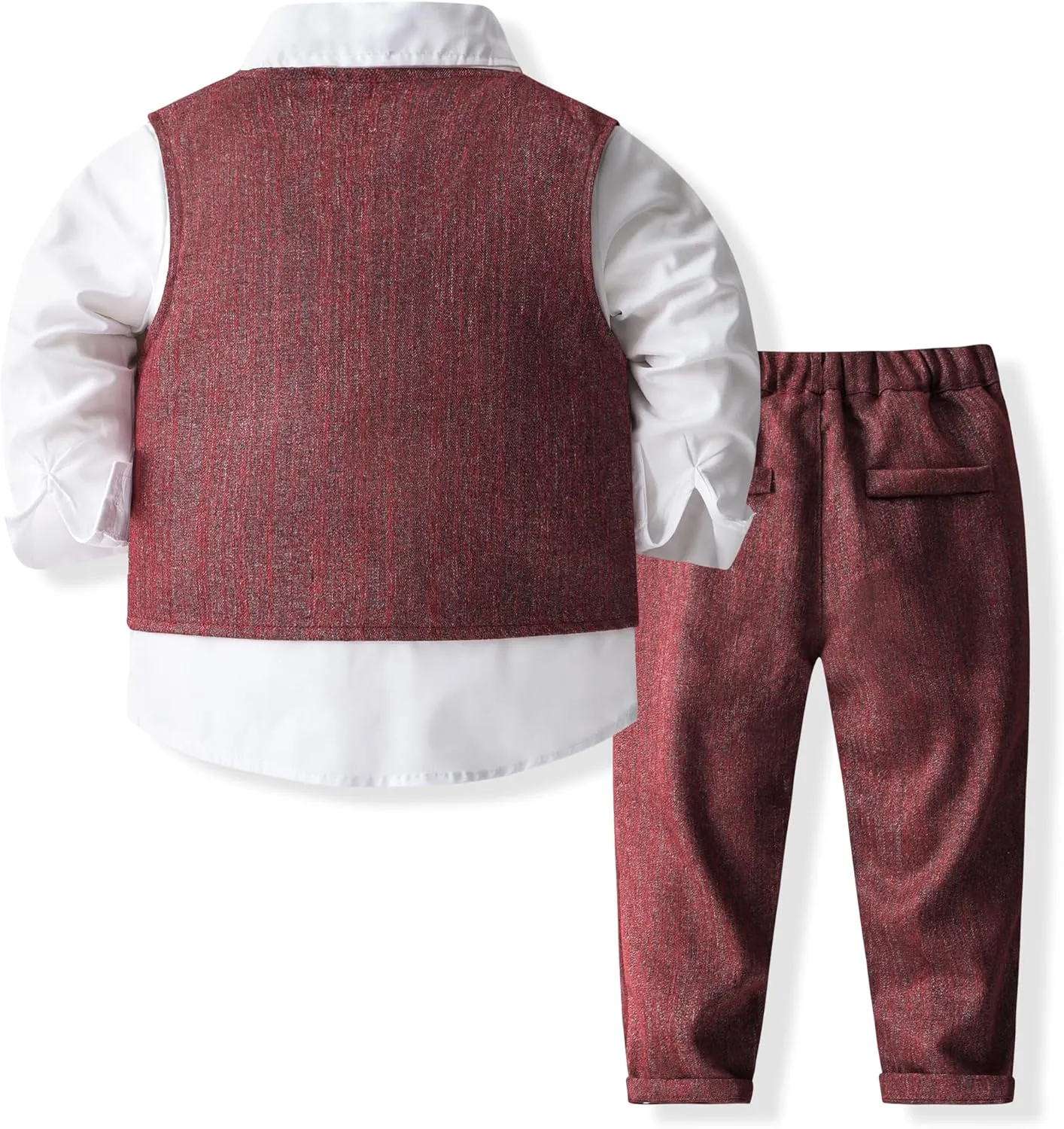Baby Boys Gentleman Formal Suit Set with Vest, Pant, Shirt, and Bow Tie, Weding 4Pcs Outfit