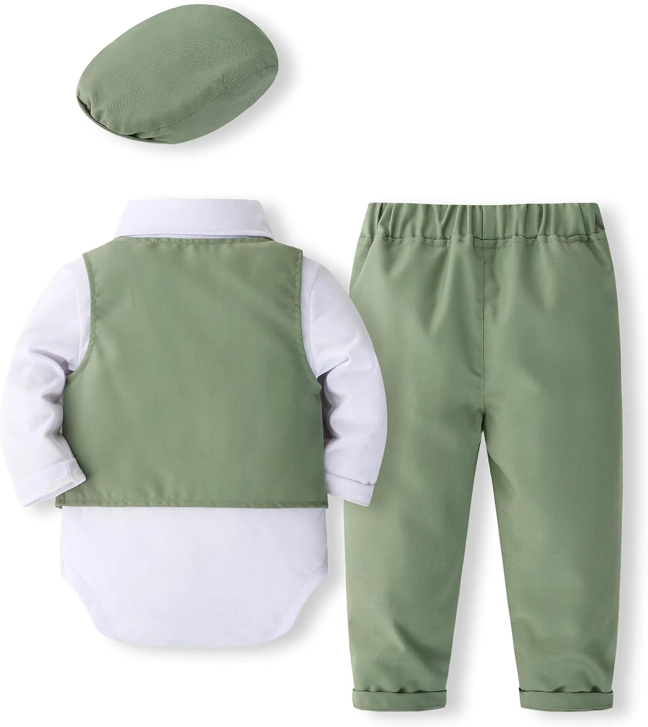 Baby Boys Gentleman Formal Suit Set with Vest, Pant, Shirt, and Bow Tie, Weding 4Pcs Outfit