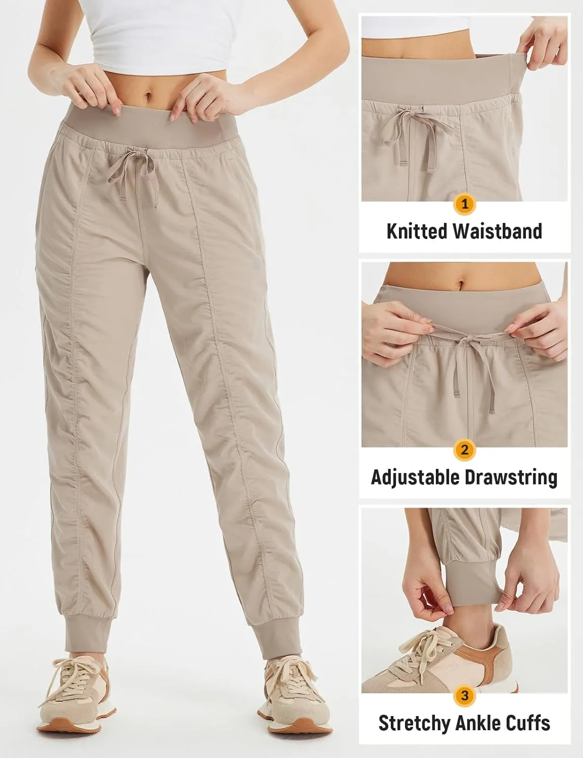 baleaf Women's Joggers with Zip Pockets Hiking Pants Lightweight Quick Dry Water Resistant Track Pants
