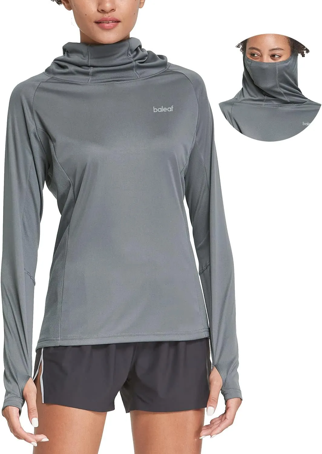 baleaf Women's Long Sleeve Rash Guard with Face Cover UPF 50  Swim Shirts Sun Hoddie Lightweight Quick Dry Hiking Tops
