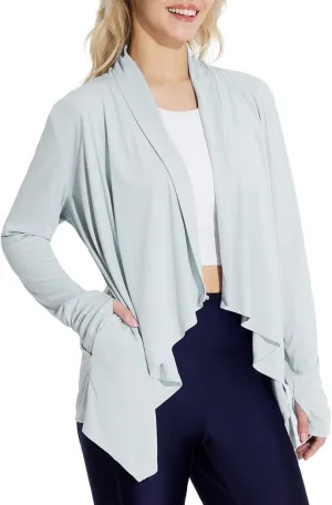 baleaf Women's Long Sleeve Sun Shirts UPF 50  Lightweight Open Front Cardigan with Pockets Beach Cover Up SPF Sun Wrap