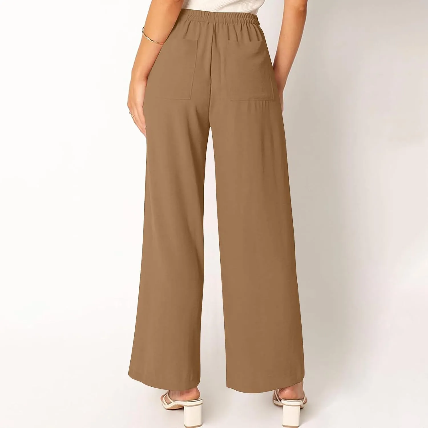 Beach Pants for Women Summer Casual Loose Plus Size Linen Pants Work Wide Leg Flowy Pants Trousers with Pckets
