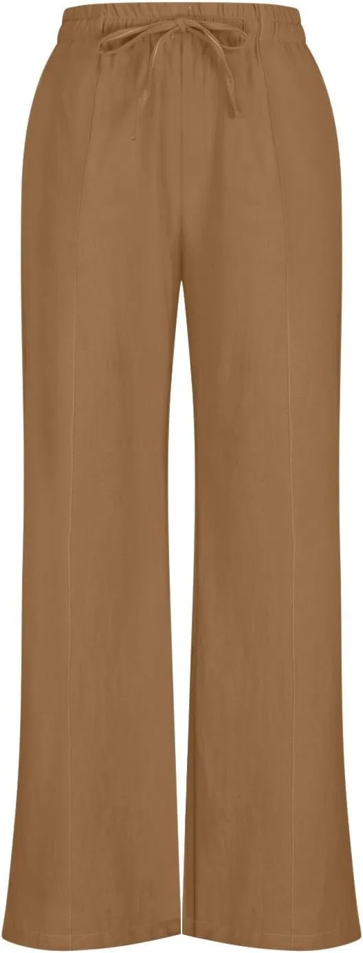 Beach Pants for Women Summer Casual Loose Plus Size Linen Pants Work Wide Leg Flowy Pants Trousers with Pckets