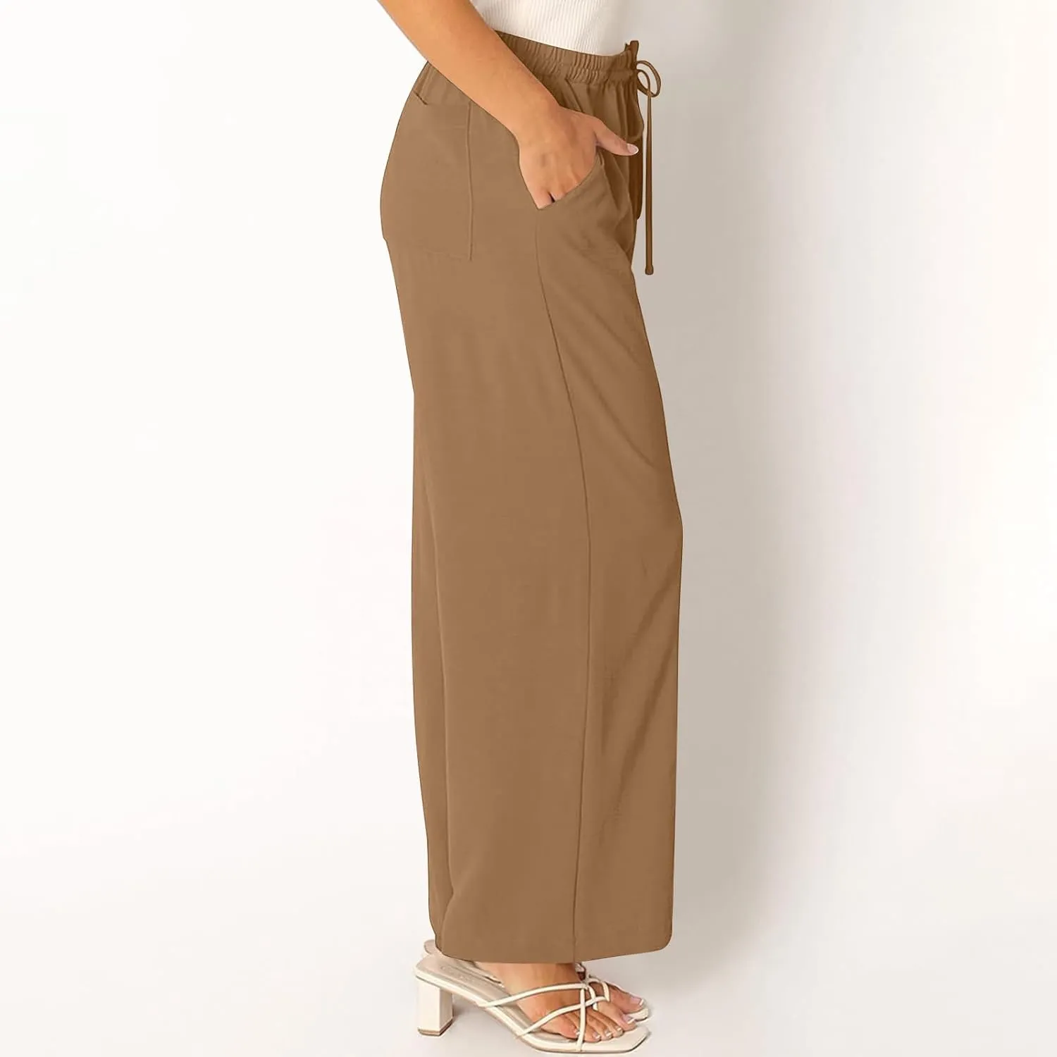 Beach Pants for Women Summer Casual Loose Plus Size Linen Pants Work Wide Leg Flowy Pants Trousers with Pckets