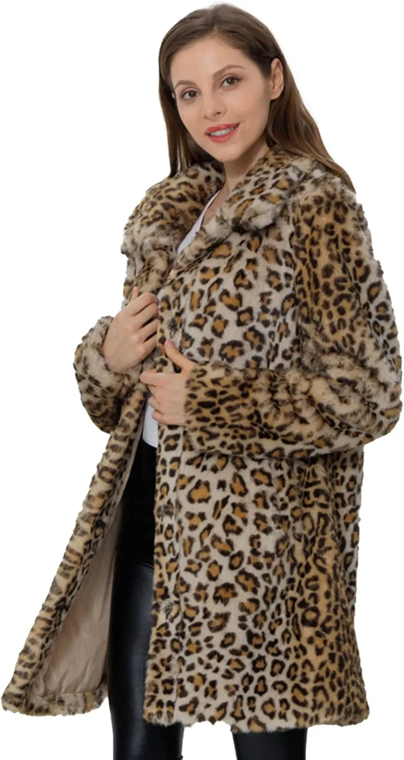 Bellivera Womens Leopard Print Fleece Coat, Spring and Winter Fashion Fuzzy Jacket Faux Fur Fluffy Cardigan Overcoat