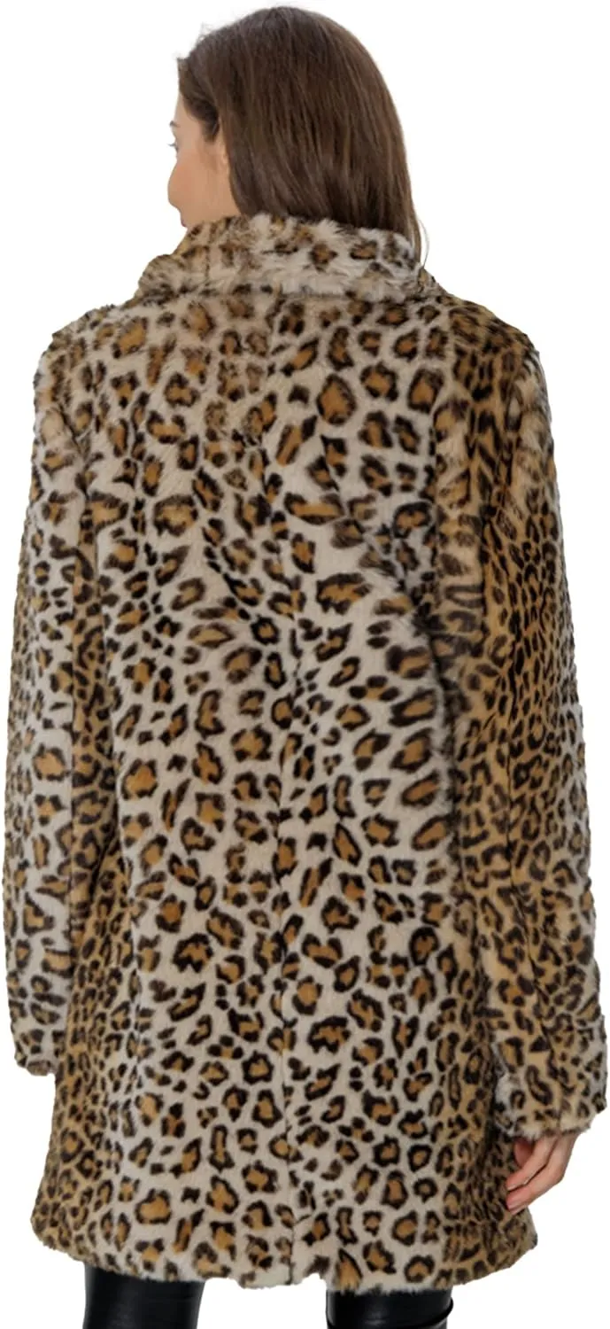 Bellivera Womens Leopard Print Fleece Coat, Spring and Winter Fashion Fuzzy Jacket Faux Fur Fluffy Cardigan Overcoat