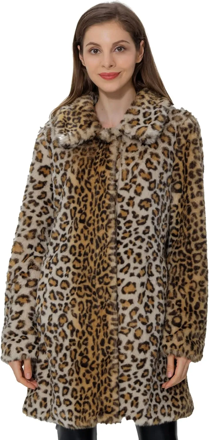 Bellivera Womens Leopard Print Fleece Coat, Spring and Winter Fashion Fuzzy Jacket Faux Fur Fluffy Cardigan Overcoat