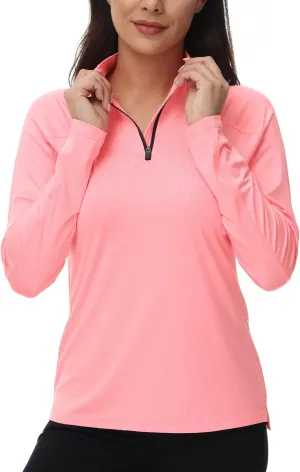 BGOWATU Women's Long Sleeve Golf Polo Shirts Quarter Zip Pullover UPF 50 Sun Shirt for Women Dry Fit Running Tops