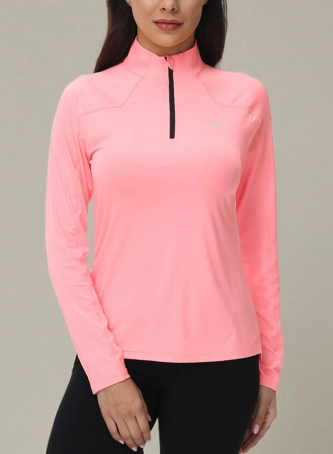 BGOWATU Women's Long Sleeve Golf Polo Shirts Quarter Zip Pullover UPF 50 Sun Shirt for Women Dry Fit Running Tops
