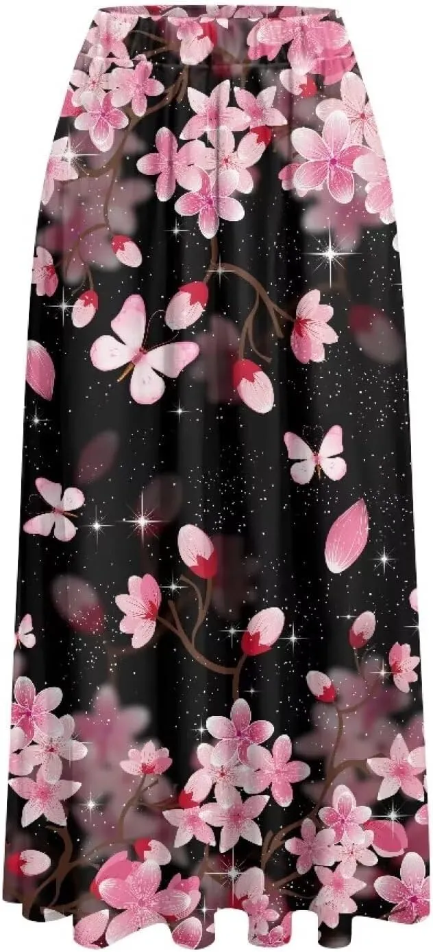 Biyejit Maxi Skirts for Women with Pockets Casual Long Skirt Midi Length Casual Skirt for Beach Party Holiday