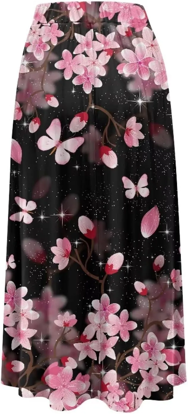 Biyejit Maxi Skirts for Women with Pockets Casual Long Skirt Midi Length Casual Skirt for Beach Party Holiday