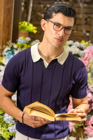 Blue Flat Knit Polo