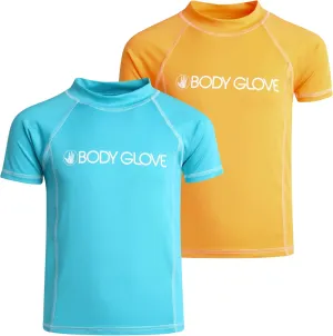 Body Glove Boys Swim Shirt - 2 Pack UPF 50  Quick Dry Sun Protection Short Sleeve Rash Guard for Boys Kids Swimwear (2T-14)