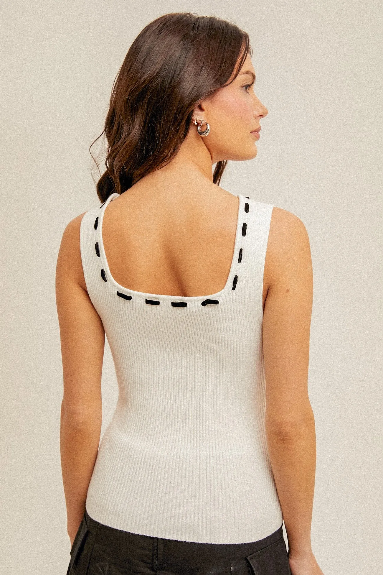Bow Detailed Sleeveless Sweater Rib Top