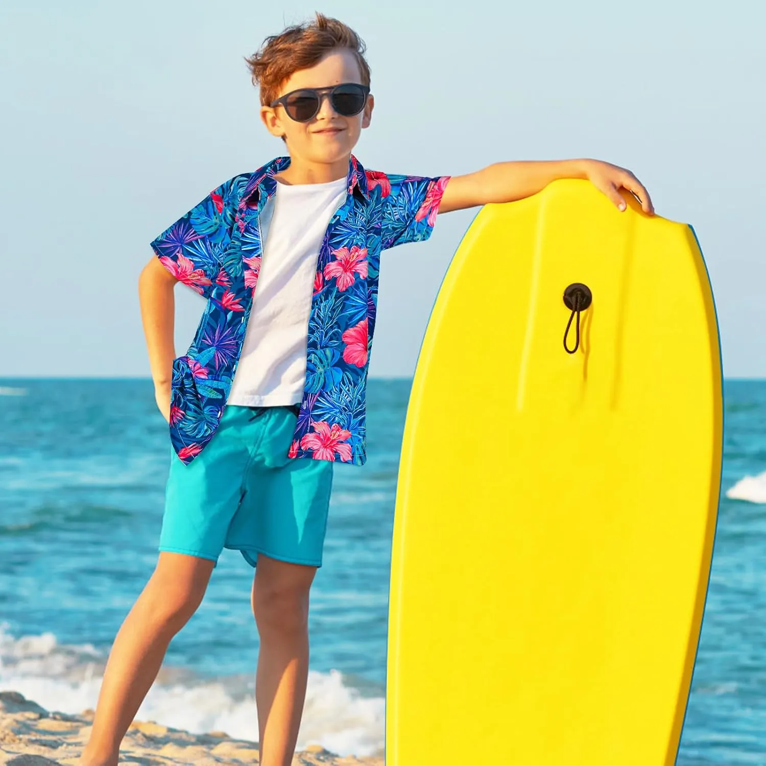 Boy's Button Down Hawaiian Shirts Short Sleeve Cool Cartoon Print Aloha Dress Tops T-Shirt for Kids 7-12T