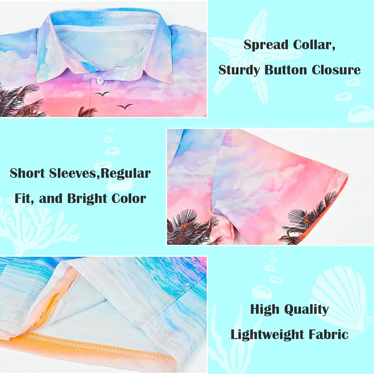 Boy's Button Down Hawaiian Shirts Short Sleeve Cool Cartoon Print Aloha Dress Tops T-Shirt for Kids 7-12T