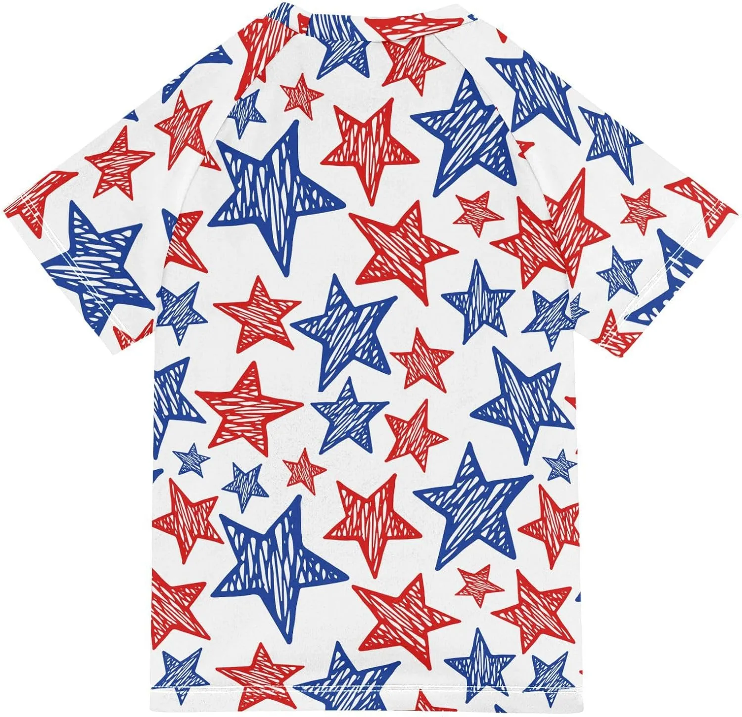 Boys Rash Guard Short Sleeve UPF 50  American Flag Colors Star Quick Dry Swim Shirts Swimwear for 3-12Y