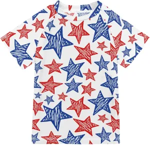 Boys Rash Guard Short Sleeve UPF 50  American Flag Colors Star Quick Dry Swim Shirts Swimwear for 3-12Y