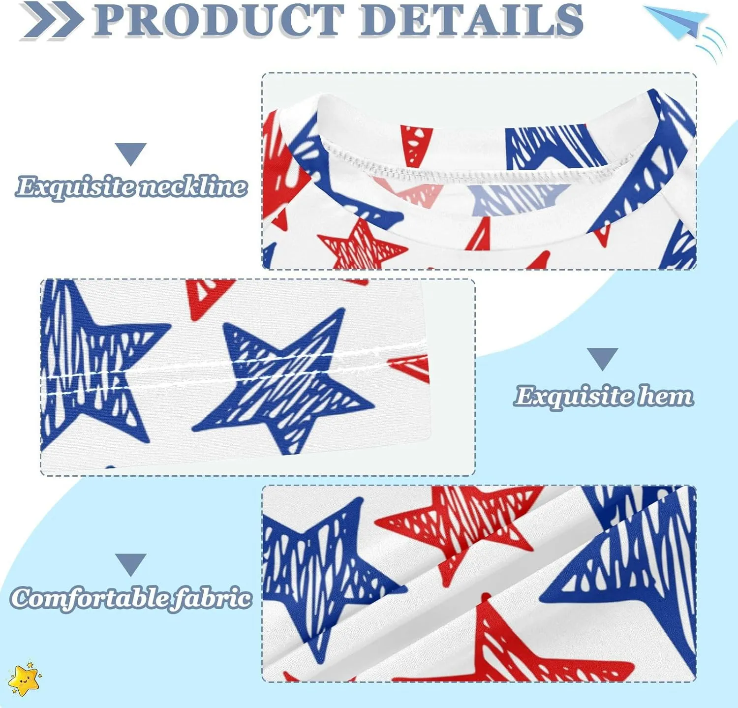 Boys Rash Guard Short Sleeve UPF 50  American Flag Colors Star Quick Dry Swim Shirts Swimwear for 3-12Y