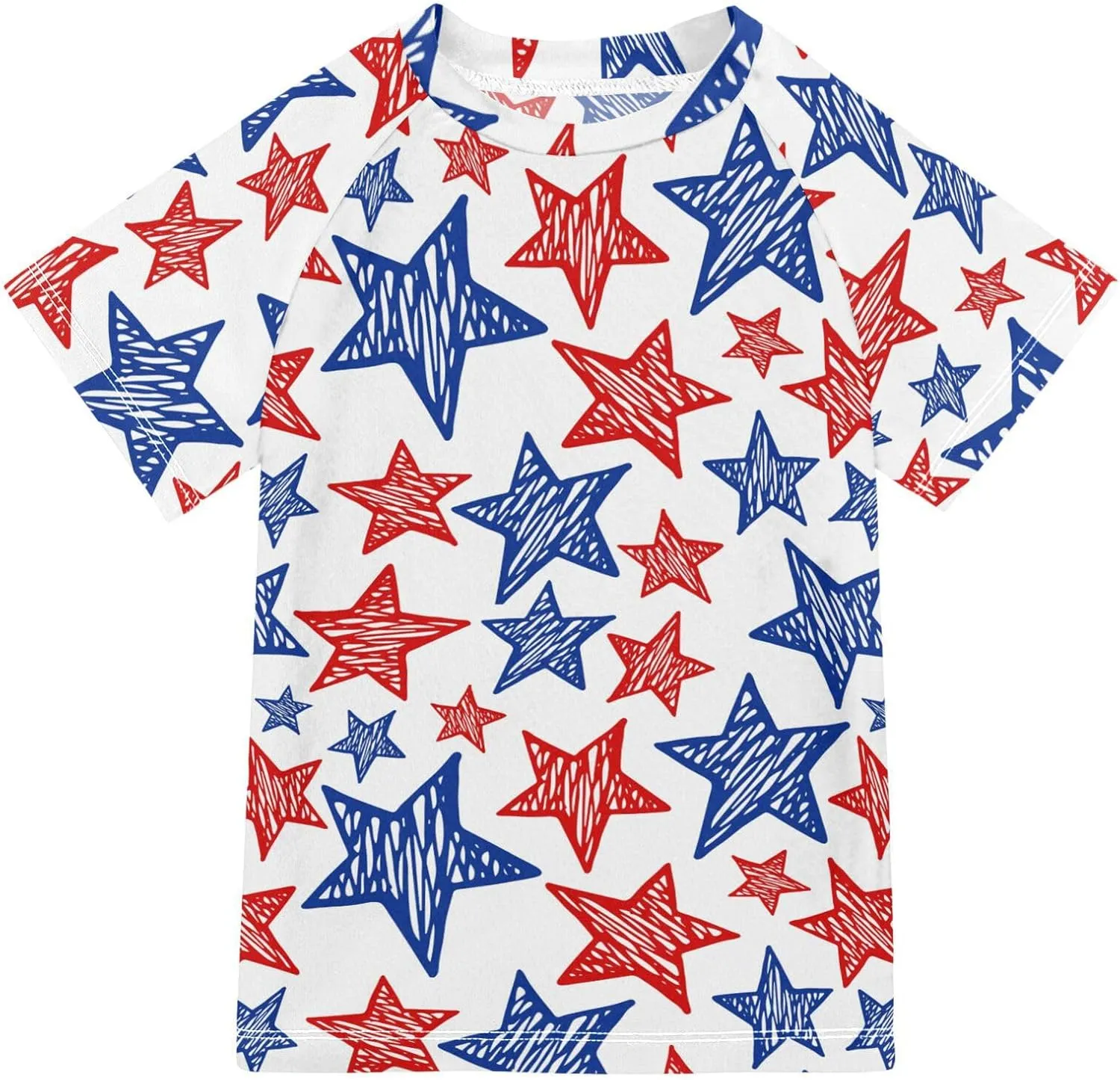 Boys Rash Guard Short Sleeve UPF 50  American Flag Colors Star Quick Dry Swim Shirts Swimwear for 3-12Y