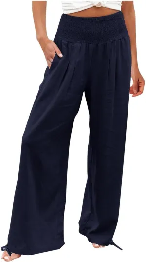 Business Casual Pants for Women Loose Wide Leg Palazzo Slacks 2025 Summer Long Linen Pants Baggy Trousers
