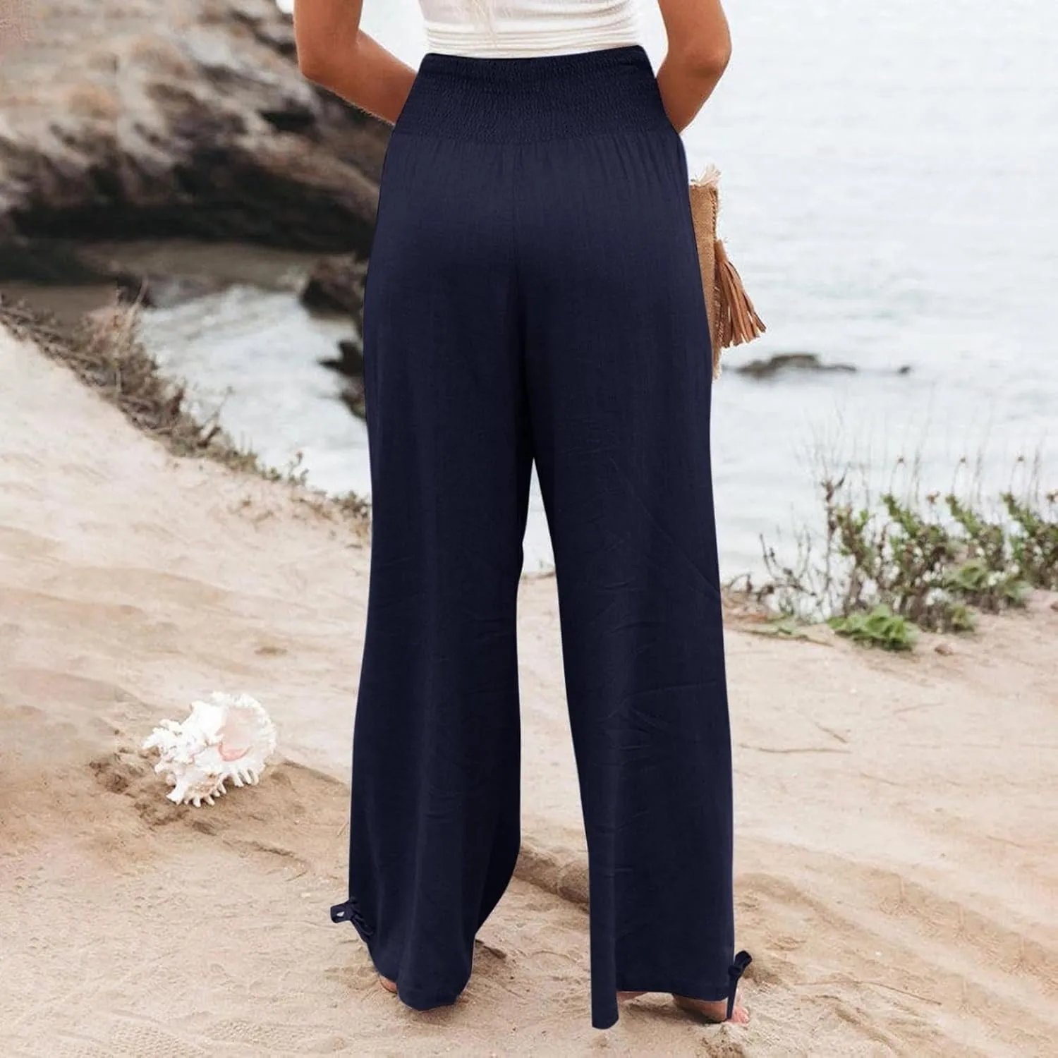 Business Casual Pants for Women Loose Wide Leg Palazzo Slacks 2025 Summer Long Linen Pants Baggy Trousers