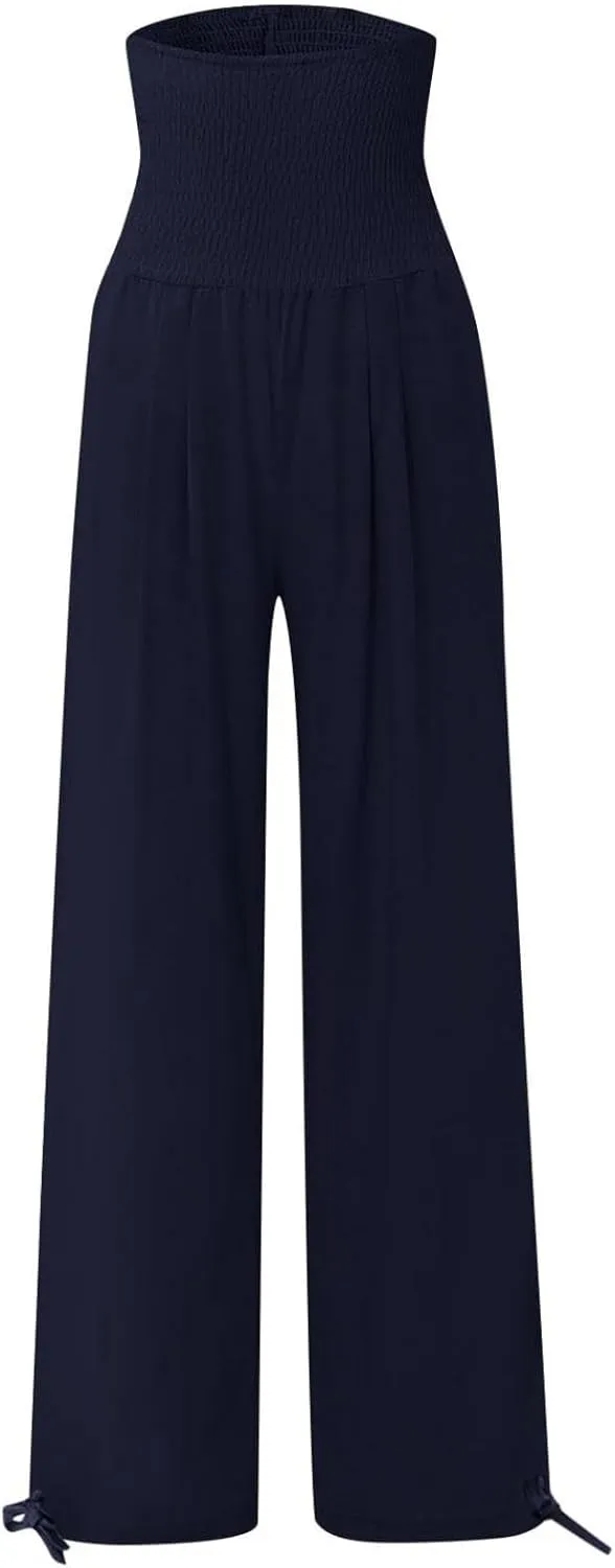 Business Casual Pants for Women Loose Wide Leg Palazzo Slacks 2025 Summer Long Linen Pants Baggy Trousers