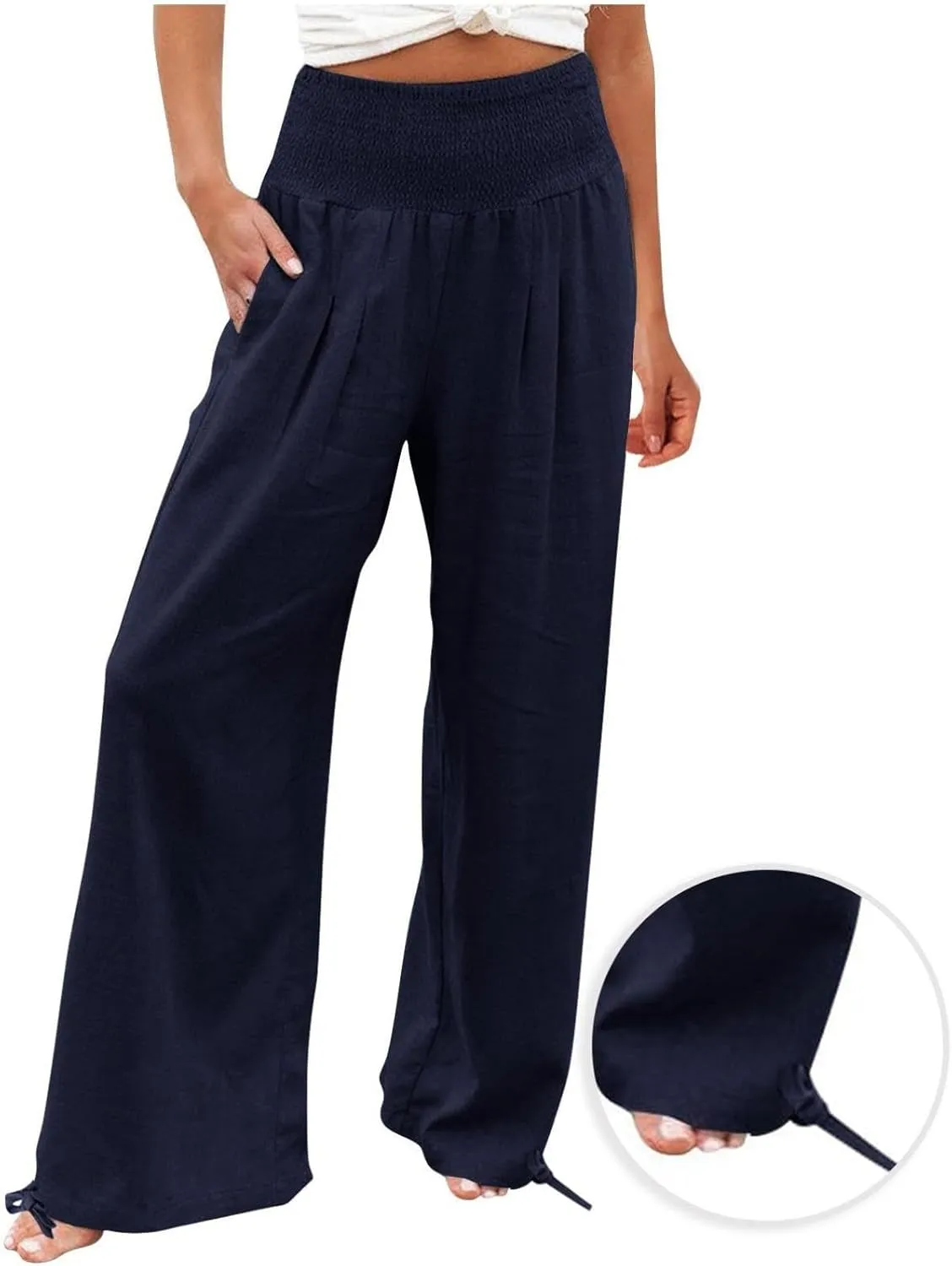 Business Casual Pants for Women Loose Wide Leg Palazzo Slacks 2025 Summer Long Linen Pants Baggy Trousers