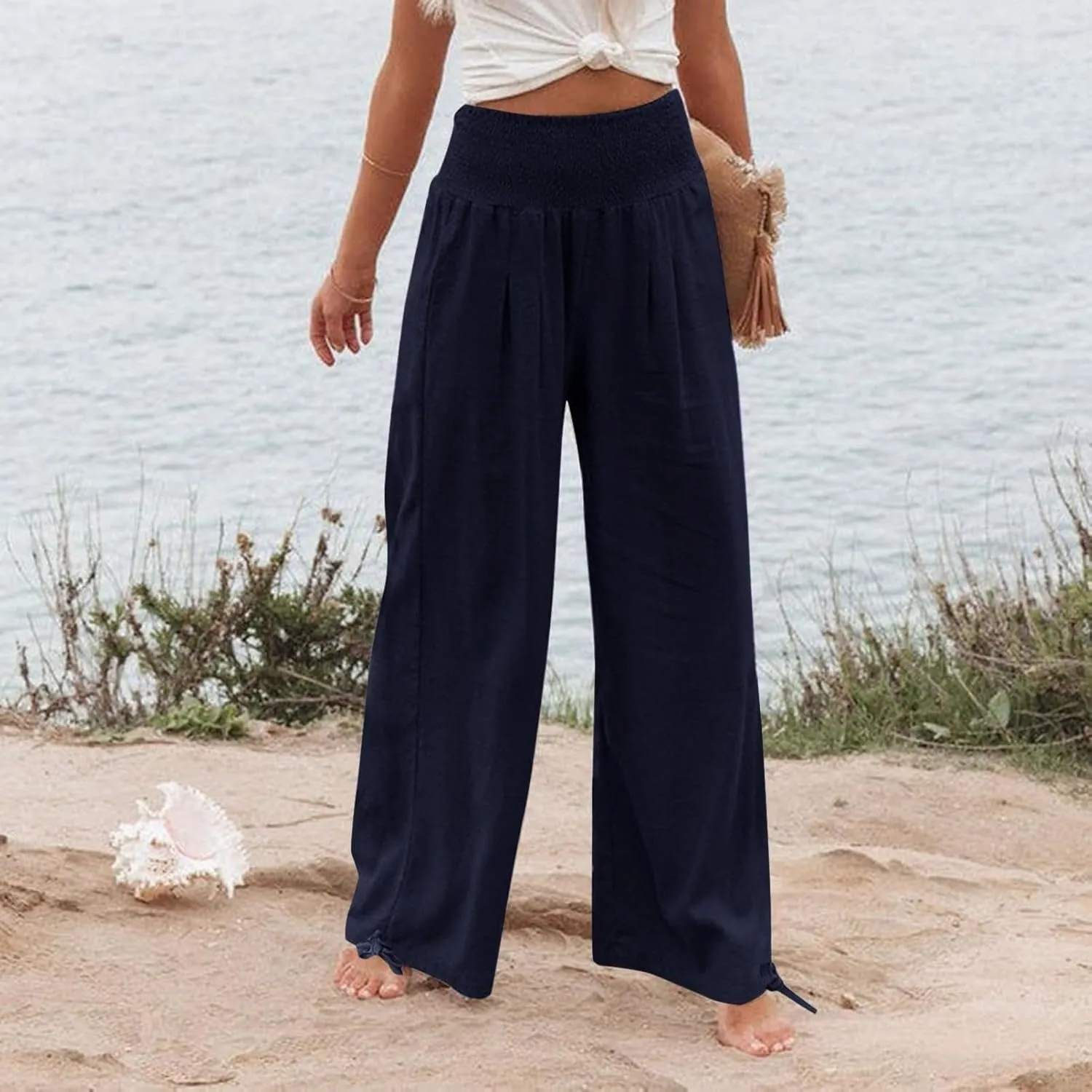 Business Casual Pants for Women Loose Wide Leg Palazzo Slacks 2025 Summer Long Linen Pants Baggy Trousers