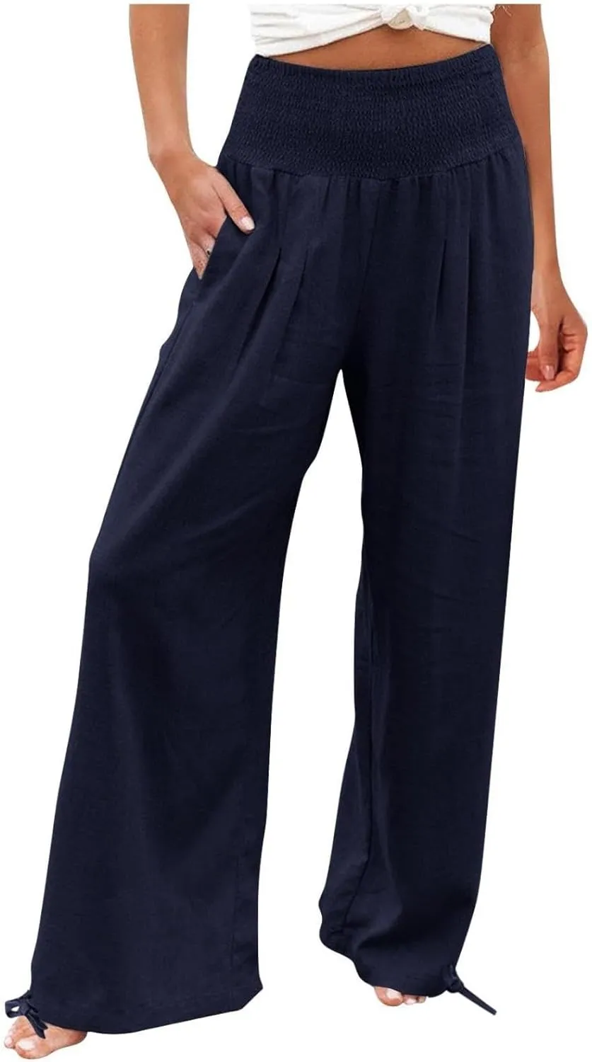 Business Casual Pants for Women Loose Wide Leg Palazzo Slacks 2025 Summer Long Linen Pants Baggy Trousers